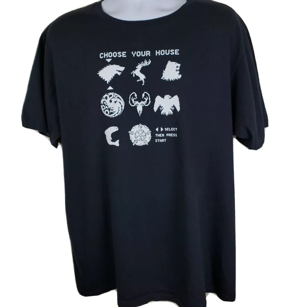 Game of Thrones Choose Your House 8 bit style graphics black t-shirt XL